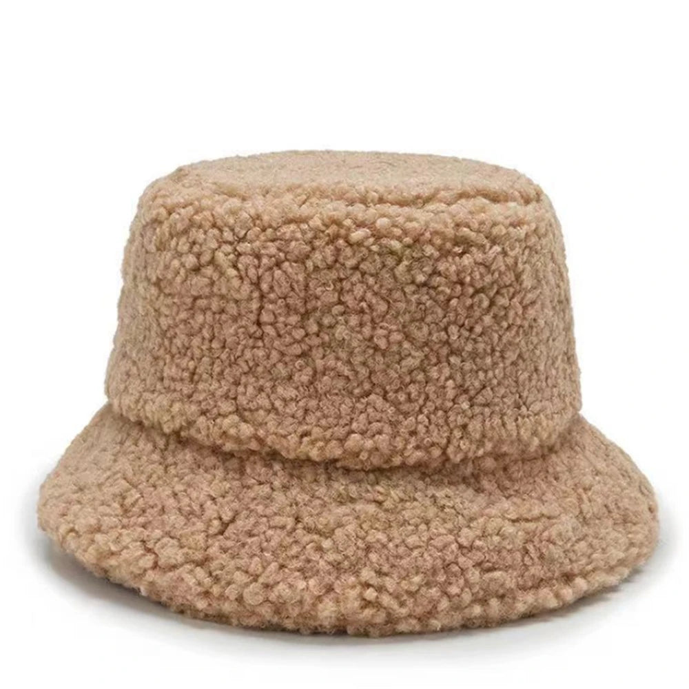Winter Warm Fleece Bucket Hat for Men Women Cold Resistant Fashion Fisherman Cap Trendy Sunshade
